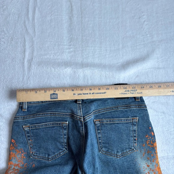 Y2K BeBe Jeans Womens Size 28 Blue Denim Paint Splatter Low Boot Mid - Picture 10 of 12